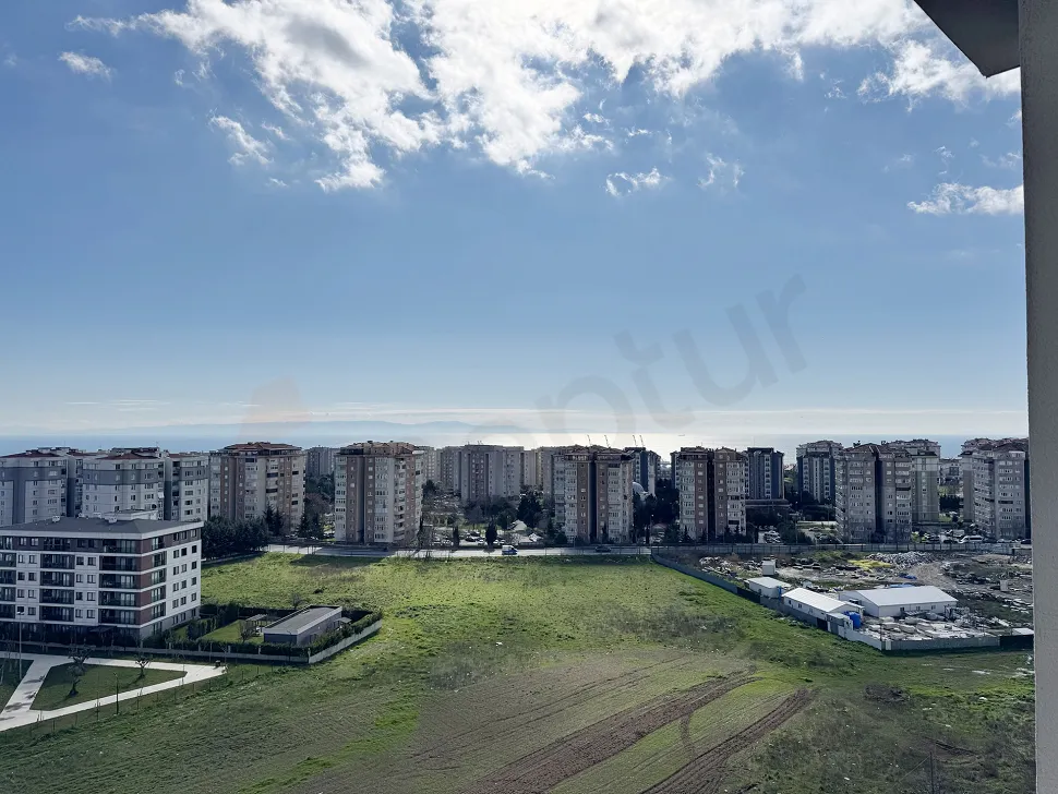 Wide-angle panoramic sea and city view on the Beylikdüzü coast.