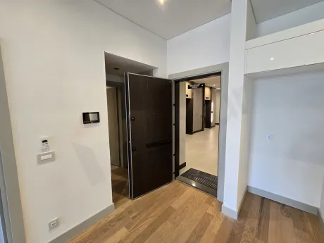 Entrance door and hallway area of a modern apartment.