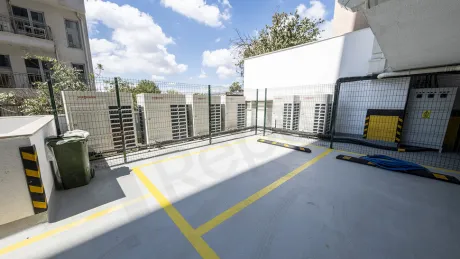 Modern and spacious indoor and outdoor parking lot area.