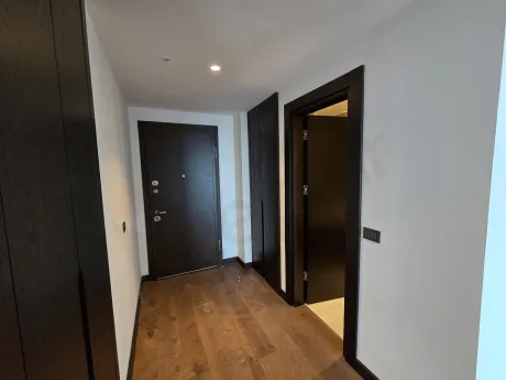 Entrance door and foyer area of a modern residence apartment.