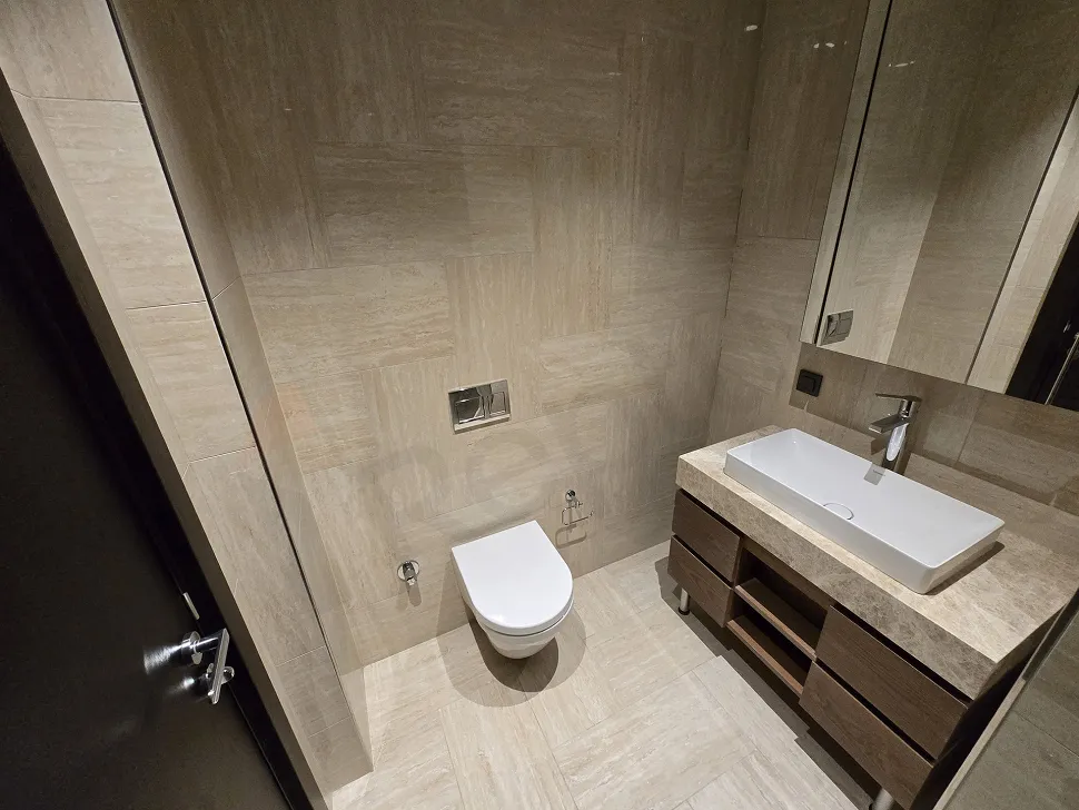 Modernly designed, stylish and spacious bathroom area.