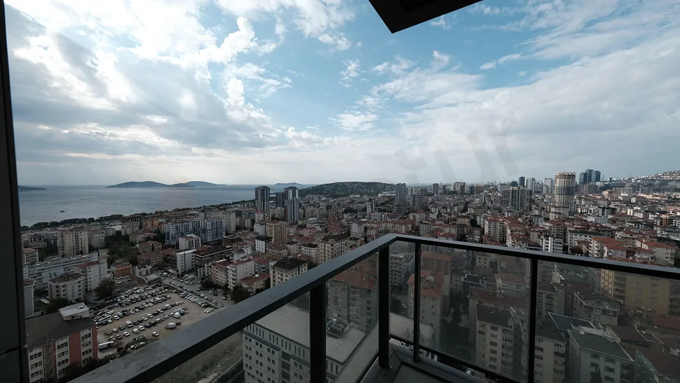 Modern and spacious balcony area of a sea view apartment in Kartal.