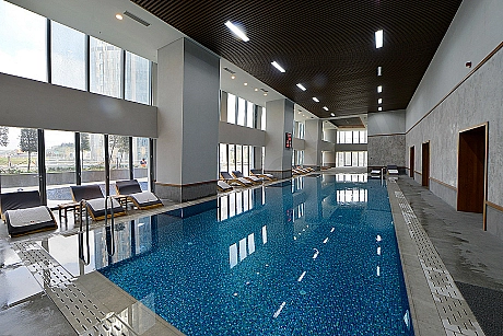 Indoor swimming pool detail of a luxury apartment in Sarıyer, Istanbul.