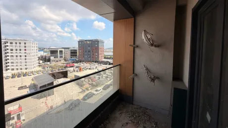 Spacious balcony of a modern residence apartment with city views in Pendik, Istanbul.