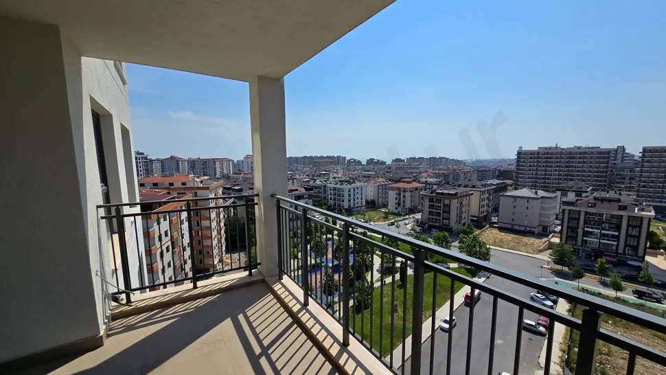 Spacious balcony of a modern apartment with a city view in Beylikdüzü, Istanbul.