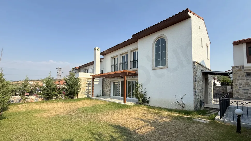 Exterior view of a luxury villa with modern architecture in Bodrum