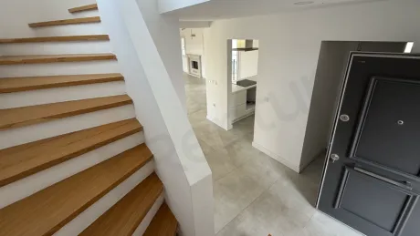 Interior corridor and hallway view of a modern villa