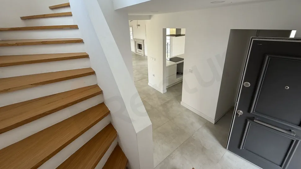 Interior corridor and hallway view of a modern villa