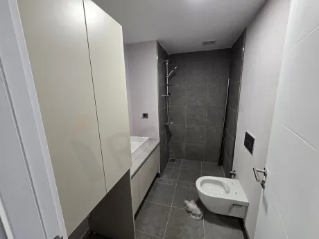 Modern design, stylish and clean bathroom interior view.