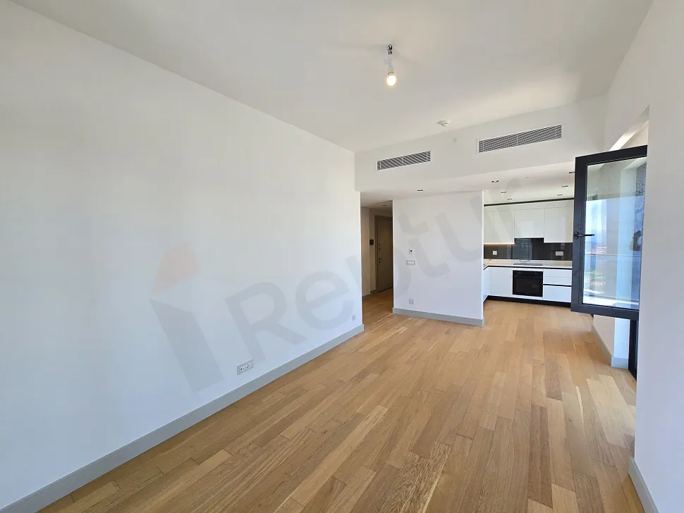 Interior view of a modern and spacious living room.