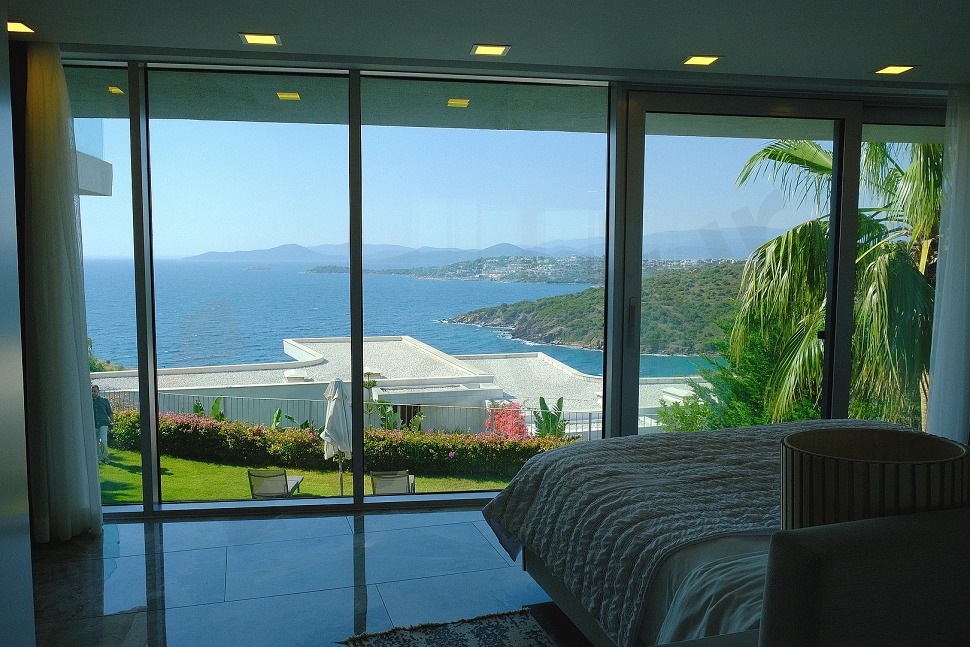 Deep blue sea view and coastline as seen from a luxury villa in Bodrum.