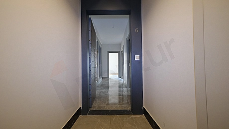 Apartment entrance door and hallway.