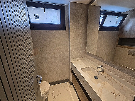 Modern designed, bright and spacious bathroom interior.