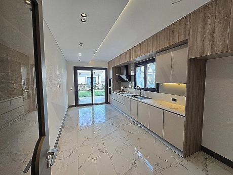 Modern kitchen countertop and cabinets.