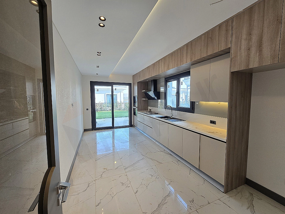 Modern kitchen countertop and cabinets.