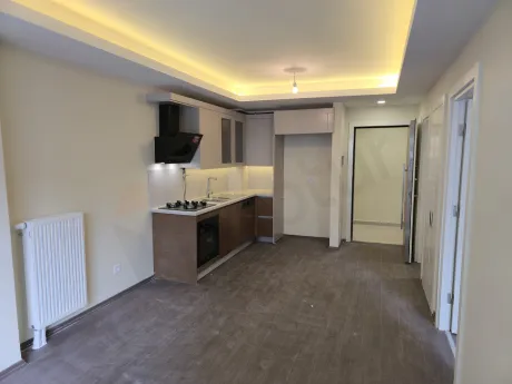 View of a modern and spacious kitchen area in an apartment.