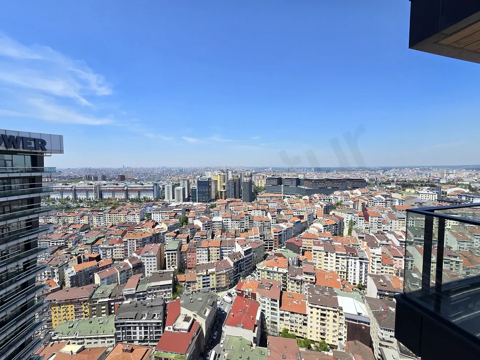 Panoramic Istanbul city view seen from the window of a luxury residence apartment in Sisli.