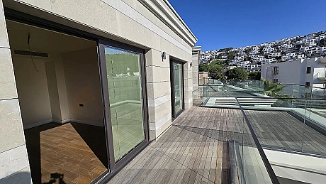 Open terrace of a modern residence apartment with wide sea views