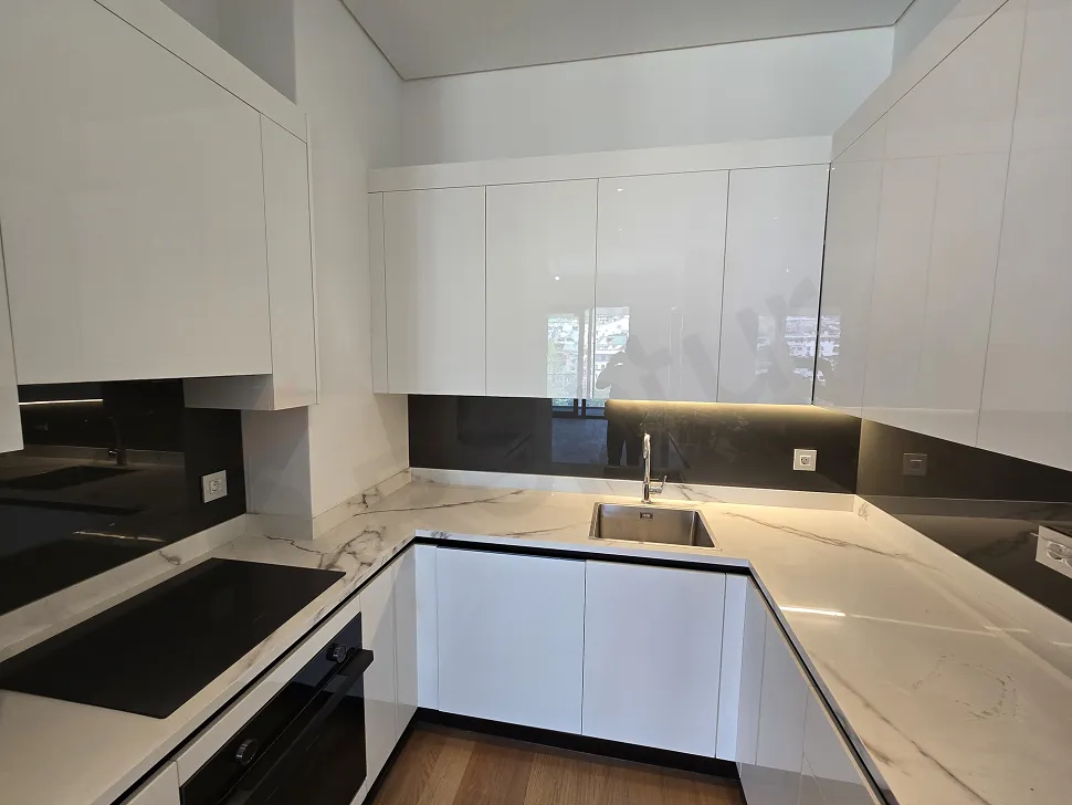Modern designed and spacious open-plan kitchen area in a new residence project in Sisli.