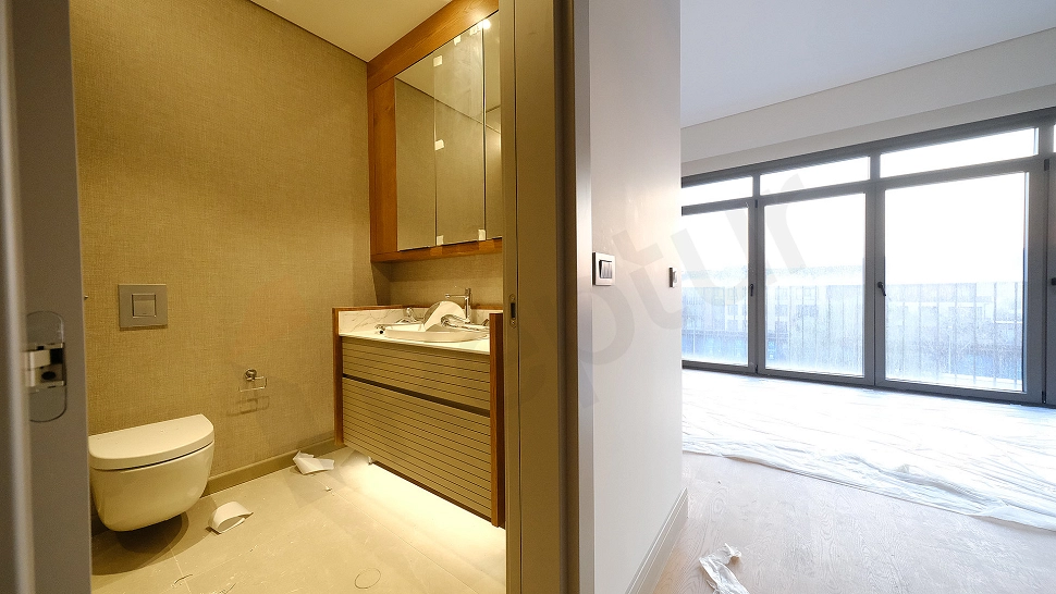 Modern designed bathroom interior.