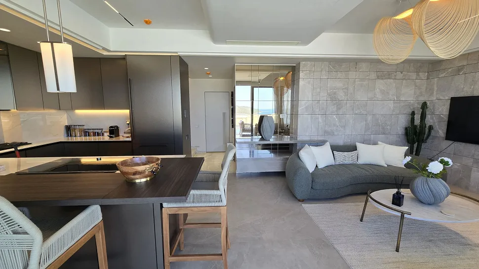 Modern designed, spacious and bright open-plan kitchen area.