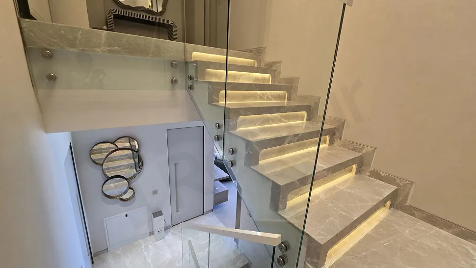 Modern interior staircase design inside a premium detached house.