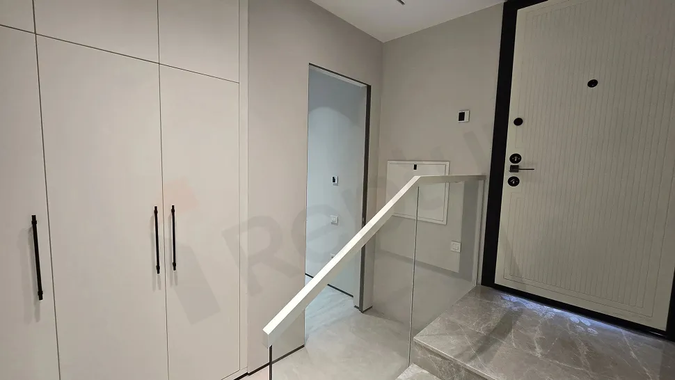 Modern designed, spacious and bright corridor of a luxury detached house.