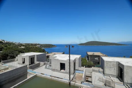 Wide and deep blue panoramic sea view as seen from a villa.