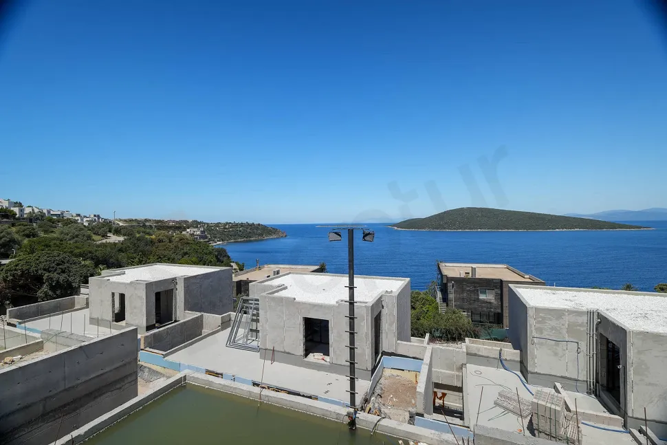 Wide and deep blue panoramic sea view as seen from a villa.