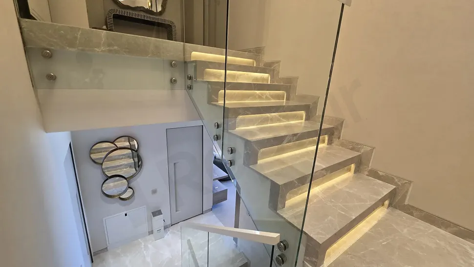 Modern design stylish interior staircase and steps within the villa.