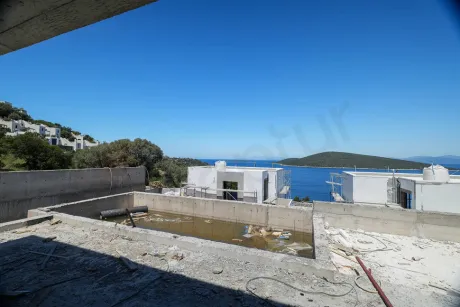 Panoramic blue sea and coastline view stretching to the horizon in Bodrum.