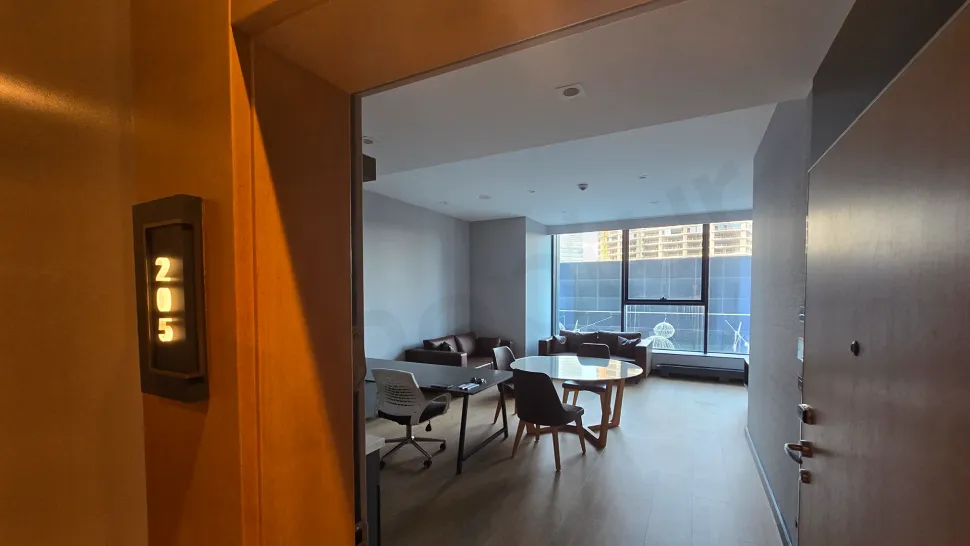 Entrance hall and doorway view of a modern furnished apartment.