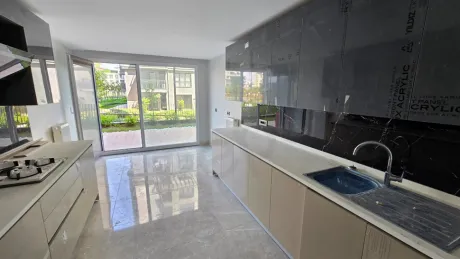 Modern and spacious kitchen view of a 4+1 duplex apartment located in Beylikdüzü, Istanbul.