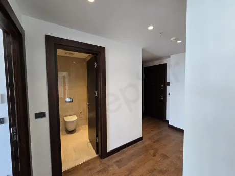 Modern bathroom interior with stylish ceramic tiles and elegant design.