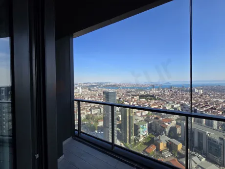 Modern balcony of a residence apartment with Bosphorus and city views in Sisli.
