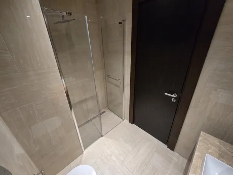 Modern and stylish luxury bathroom interior with high-quality ceramic tiles.