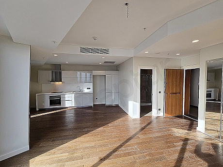 Interior view of a modern designed, bright and spacious living room.
