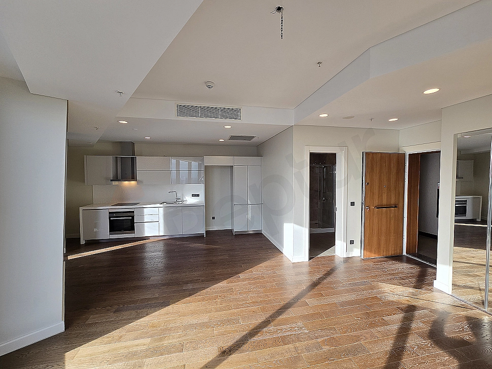 Interior view of a modern designed, bright and spacious living room.