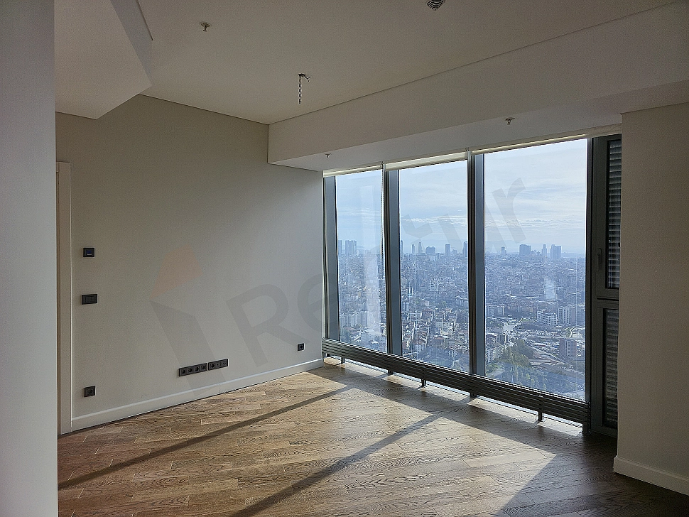 Modern designed living room interior, with large windows and natural light