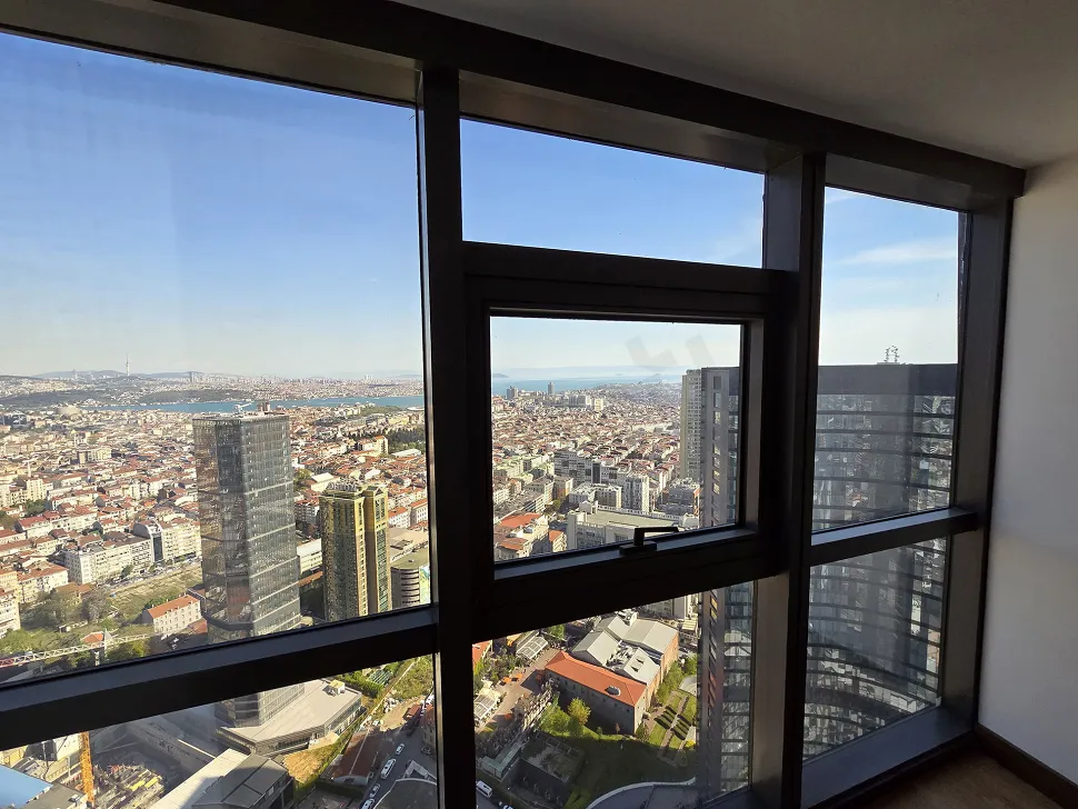 Panoramic Bosphorus and city view from a modern residence project in Sisli, Istanbul.