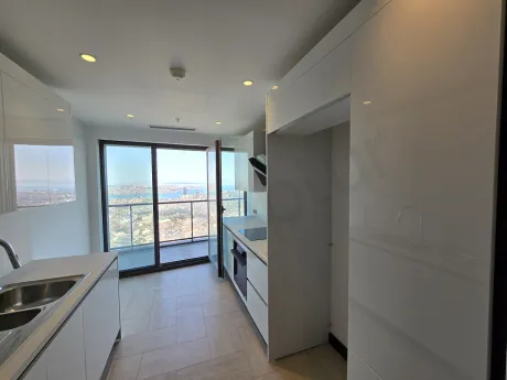 Spacious and bright kitchen design of a modern residence apartment.