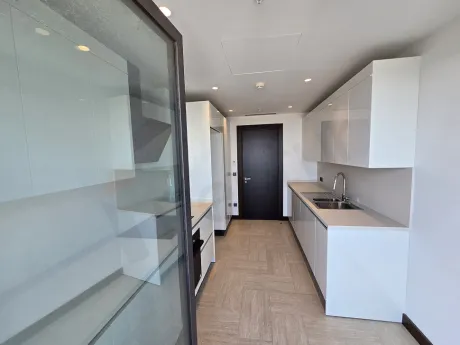 Modern and spacious kitchen area of a residence apartment located in Sisli, Istanbul.