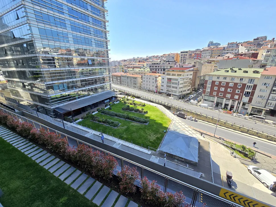 Panoramic city view of Istanbul taken from a modern building in Sisli.