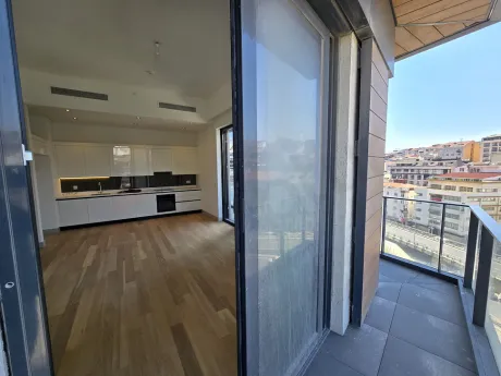 Spacious balcony area of a modern residence apartment with a city view in Sisli.