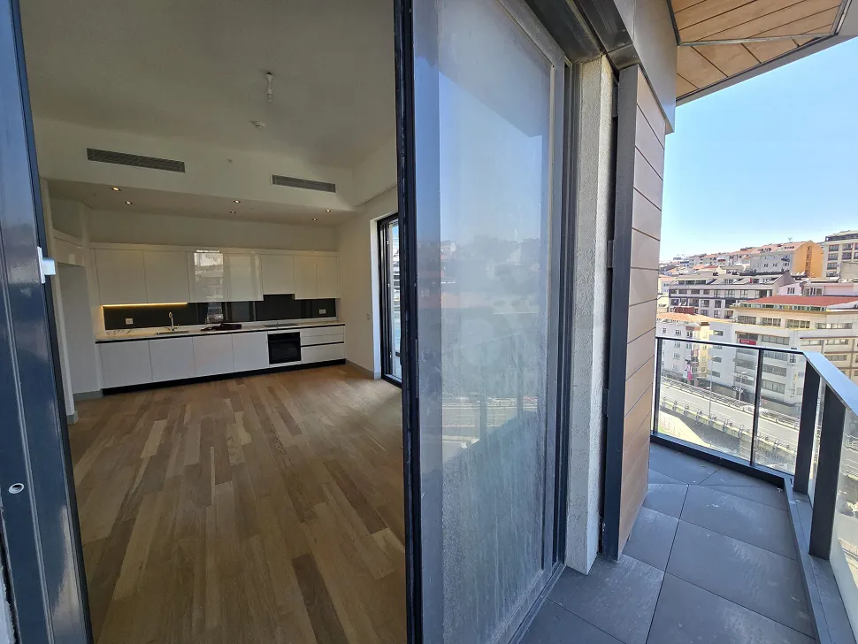 Spacious balcony area of a modern residence apartment with a city view in Sisli.