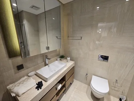 Modern and stylishly designed luxury bathroom interior.