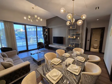 Spacious and bright dining room area of a luxury residence apartment in Sisli.