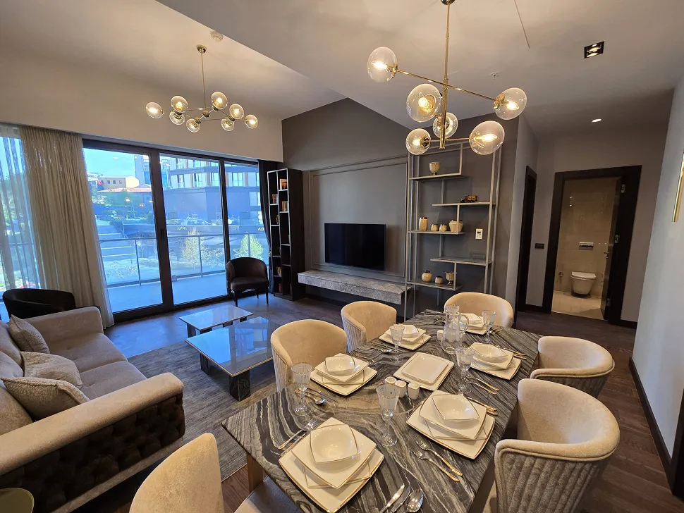 Spacious and bright dining room area of a luxury residence apartment in Sisli.