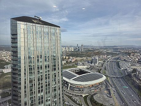 Panoramic view of a luxury apartment with sea and forest views in Sarıyer, Istanbul.