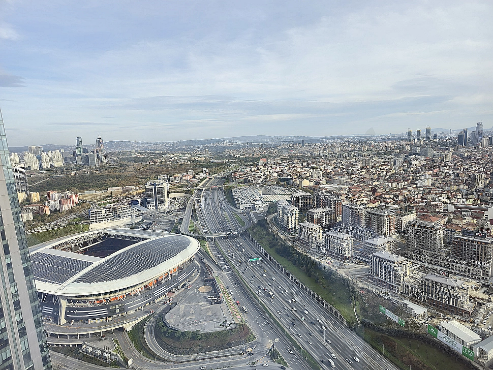 Panoramic view of a luxury apartment with sea and city views in Sarıyer, Istanbul.